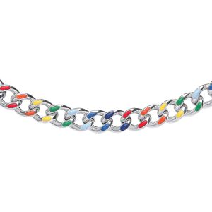 Jewelco London Unisex Rhodium Plated Sterling Silver Rainbow Enamel Curb Chain N Jewelco London Unisex Rhodium Plated Sterling Silver Rainbow Enamel Curb Chain N