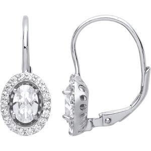 Jewelco London Ladies Rhodium Plated Sterling Silver Oval CZ Solitaire Halo Drop Jewelco London Ladies Rhodium Plated Sterling Silver Oval CZ Solitaire Halo Drop