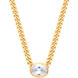 Jewelco London Ladies Gold-Plated Silver Oval CZ Solitaire Collarette Curb Chain Jewelco London Ladies Gold-Plated Silver Oval CZ Solitaire Collarette Curb Chain