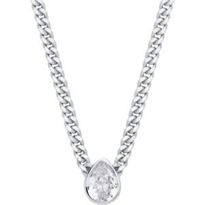 Jewelco London Ladies Sterling Silver Pear CZ Solitaire Collarette Curb Chain La Jewelco London Ladies Sterling Silver Pear CZ Solitaire Collarette Curb Chain La