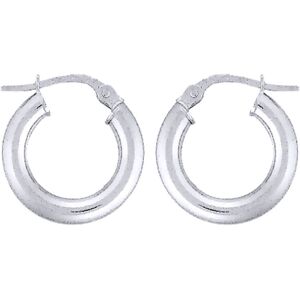 Jewelco London Ladies 9ct White Gold - 3mm Gauge Classic Plain Hoop Earrings - 1 Jewelco London Ladies 9ct White Gold - 3mm Gauge Classic Plain Hoop Earrings - 1