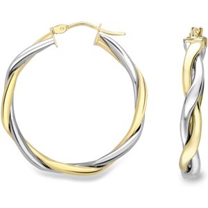 Jewelco London 9ct White & Yellow Gold Double Square Twist Hoop Earrings - ERNR0 Jewelco London 9ct White & Yellow Gold Double Square Twist Hoop Earrings - ERNR0