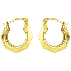 Jewelco London Ladies 9ct Yellow Gold Faceted Octagon Creole Earrings - 16mm - E Jewelco London Ladies 9ct Yellow Gold Faceted Octagon Creole Earrings - 16mm - E
