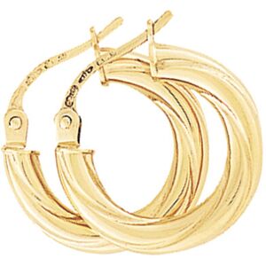 Jewelco London Ladies 9ct Yellow Gold 3mm Liquorice Twisted Hoop Earrings - 15mm Jewelco London Ladies 9ct Yellow Gold 3mm Liquorice Twisted Hoop Earrings - 15mm