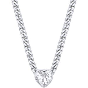 Jewelco London Ladies Sterling Silver Heart CZ Solitaire Collarette Curb Chain L Jewelco London Ladies Sterling Silver Heart CZ Solitaire Collarette Curb Chain L