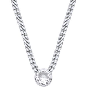 Jewelco London Ladies Sterling Silver CZ Solitaire Collarette Curb Chain Lavalie Jewelco London Ladies Sterling Silver CZ Solitaire Collarette Curb Chain Lavalie