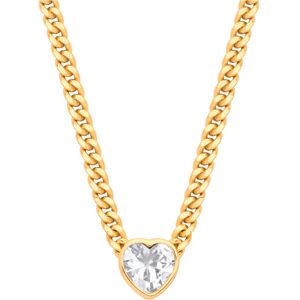 Jewelco London Ladies Gold-Plated Silver Heart CZ Solitaire Collarette Curb Chai Jewelco London Ladies Gold-Plated Silver Heart CZ Solitaire Collarette Curb Chai