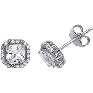 Jewelco London Ladies Sterling Silver Princess Cut Cubic Zirconia Halo Stud Earr Jewelco London Ladies Sterling Silver Princess Cut Cubic Zirconia Halo Stud Earr