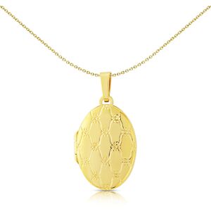 Jewelco London 9ct Yellow Gold Engraved Satin Quilt Oval Locket Pendant 15x23mm Jewelco London 9ct Yellow Gold Engraved Satin Quilt Oval Locket Pendant 15x23mm