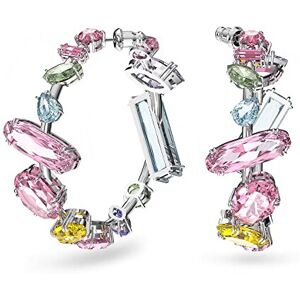 Swarovski Gema Hoop Earrings, Pastel Mixed Cut Crystals in a Rhodium Tone Plated Swarovski Gema Hoop Earrings, Pastel Mixed Cut Crystals in a Rhodium Tone Plated