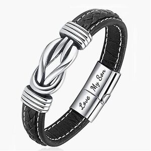 Unbranded Mother And Son Forever Linked Together Braided Leather Bracelet, Men's Braided L Unbranded Mother And Son Forever Linked Together Braided Leather Bracelet, Men's Braided L