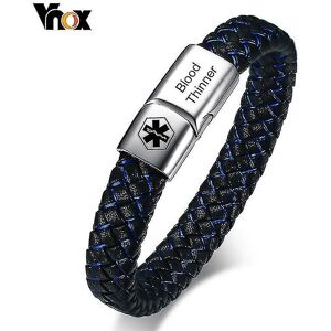 Unbranded (Blood Thinner, 19.5cm) Medical Men's Id Bracelet Braided Leather Bangle With Cl Unbranded (Blood Thinner, 19.5cm) Medical Men's Id Bracelet Braided Leather Bangle With Cl