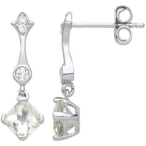 Jewelco London Ladies Rhodium Plated Sterling Silver Green Cushion CZ Fleur De L Jewelco London Ladies Rhodium Plated Sterling Silver Green Cushion CZ Fleur De L