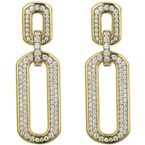 Jewelco London 14k Gold-plated Silver Round CZ Double Oval Paperclip Drop Earrin Jewelco London 14k Gold-plated Silver Round CZ Double Oval Paperclip Drop Earrin