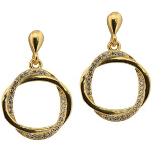 Jewelco London 14k Gold-plated Silver Round CZ Interlocked Ovals Twist Hoop Drop Jewelco London 14k Gold-plated Silver Round CZ Interlocked Ovals Twist Hoop Drop
