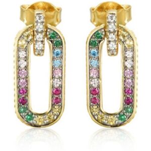 Jewelco London 14k Gold-plated Silver Rainbow Round Brilliant CZ Paperclip Oval Jewelco London 14k Gold-plated Silver Rainbow Round Brilliant CZ Paperclip Oval