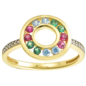 (L) Jewelco London 925 Siver 14ct Gold Plated Multo Col CZ Set Circle of Life Ri (L) Jewelco London 925 Siver 14ct Gold Plated Multo Col CZ Set Circle of Life Ri