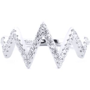 (O) Jewelco London 925 Silver Rhodium CZ Set Zig Zag Ring - ARN179 (O) Jewelco London 925 Silver Rhodium CZ Set Zig Zag Ring - ARN179