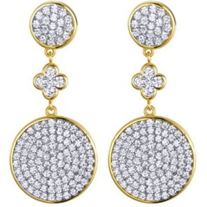 Jewelco London 14k Gold-plated Silver Round CZ Encrusted Flat Disc Clover Drop E Jewelco London 14k Gold-plated Silver Round CZ Encrusted Flat Disc Clover Drop E