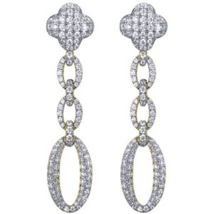 Jewelco London 14k Gold-plated Silver Round CZ Encrusted Oval Link Clover Drop E Jewelco London 14k Gold-plated Silver Round CZ Encrusted Oval Link Clover Drop E