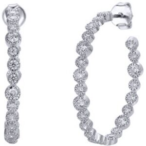 Jewelco London Rhodium Silver Round CZ Inside Out Eternity Hoop Drop Earrings - Jewelco London Rhodium Silver Round CZ Inside Out Eternity Hoop Drop Earrings -