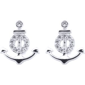 Jewelco London Rhodium Silver Round CZ Anchor and Life Buoy Stud Earrings - AES2 Jewelco London Rhodium Silver Round CZ Anchor and Life Buoy Stud Earrings - AES2
