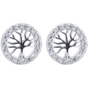 Jewelco London Rhodium Silver Round CZ Halo Circle Tree of Life Stud Earrings - Jewelco London Rhodium Silver Round CZ Halo Circle Tree of Life Stud Earrings -