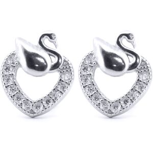 Jewelco London Rhodium Silver Round CZ Swan Love Heart Stud Earrings - AES173 Jewelco London Rhodium Silver Round CZ Swan Love Heart Stud Earrings - AES173