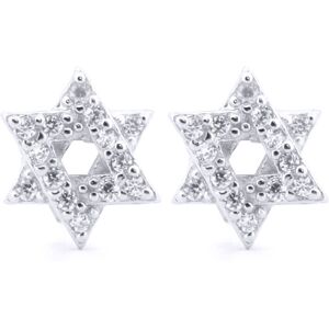 Jewelco London Rhodium Silver Round CZ Overlap Magen David Star Stud Earrings - Jewelco London Rhodium Silver Round CZ Overlap Magen David Star Stud Earrings -