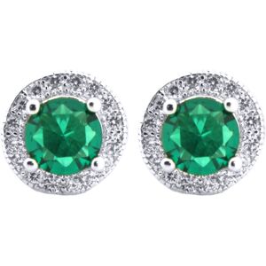 Jewelco London Rhodium Silver Green Round Brilliant CZ Circle Halo Solitaire Clu Jewelco London Rhodium Silver Green Round Brilliant CZ Circle Halo Solitaire Clu