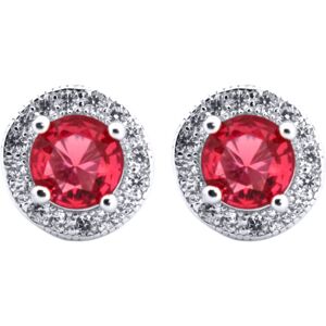 Jewelco London Rhodium Silver Red Round Brilliant CZ Circle Halo Solitaire Clust Jewelco London Rhodium Silver Red Round Brilliant CZ Circle Halo Solitaire Clust