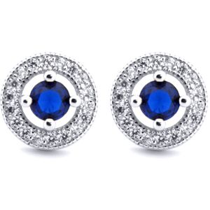 Jewelco London Rhodium Silver Blue Round Brilliant CZ Circle Halo Solitaire Bull Jewelco London Rhodium Silver Blue Round Brilliant CZ Circle Halo Solitaire Bull