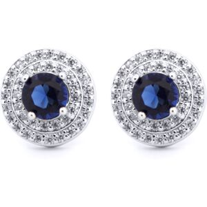 Jewelco London Rhodium Silver Blue Round Brilliant CZ Double Circle Halo Solitai Jewelco London Rhodium Silver Blue Round Brilliant CZ Double Circle Halo Solitai