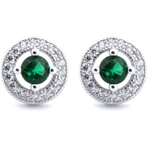Jewelco London Rhodium Silver Green Round Brilliant CZ Circle Halo Solitaire Bul Jewelco London Rhodium Silver Green Round Brilliant CZ Circle Halo Solitaire Bul