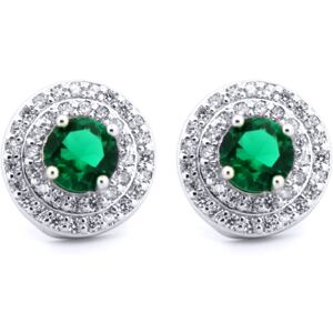 Jewelco London Rhodium Silver Green CZ Double Circle Halo Solitaire Cluster Stud Jewelco London Rhodium Silver Green CZ Double Circle Halo Solitaire Cluster Stud
