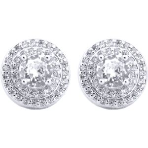 Jewelco London Rhodium Silver Round CZ Double Circle Halo Solitaire Cluster Stud Jewelco London Rhodium Silver Round CZ Double Circle Halo Solitaire Cluster Stud
