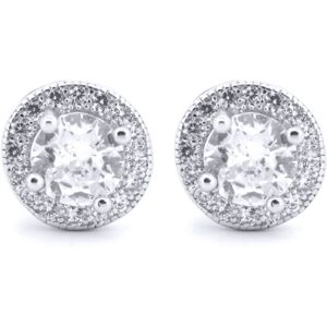 Jewelco London Rhodium Silver Round CZ Circle Halo Solitaire Cluster Stud Earrin Jewelco London Rhodium Silver Round CZ Circle Halo Solitaire Cluster Stud Earrin