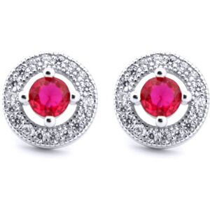 Jewelco London Rhodium Silver Red Round Brilliant CZ Circle Halo Solitaire Bulls Jewelco London Rhodium Silver Red Round Brilliant CZ Circle Halo Solitaire Bulls