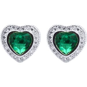 Jewelco London Rhodium Silver Green Heart CZ Love Halo Solitaire Cluster Stud Ea Jewelco London Rhodium Silver Green Heart CZ Love Halo Solitaire Cluster Stud Ea