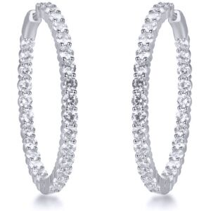 Jewelco London Rhodium Silver Round CZ Inside Out Pave Eternity Hoop Earrings 30 Jewelco London Rhodium Silver Round CZ Inside Out Pave Eternity Hoop Earrings 30