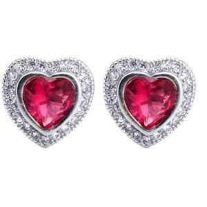 Jewelco London Rhodium Silver Red Heart CZ Love Halo Solitaire Cluster Stud Earr Jewelco London Rhodium Silver Red Heart CZ Love Halo Solitaire Cluster Stud Earr