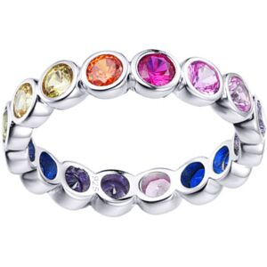 (P) Jewelco London 925 Silver Rhodium Plated Multi Col CZ Full Eternity Ring - A (P) Jewelco London 925 Silver Rhodium Plated Multi Col CZ Full Eternity Ring - A