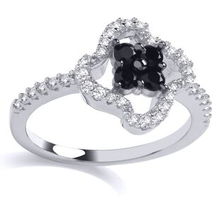 (R) Jewelco London Sterling Silver CZ & Black CZ Flower Fancy Cluster Ring - GVR (R) Jewelco London Sterling Silver CZ & Black CZ Flower Fancy Cluster Ring - GVR