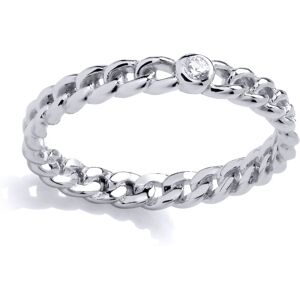 (Q) Jewelco London Sterling Silver Single CZ Chain Link Fancy Ring Solitaire Rin (Q) Jewelco London Sterling Silver Single CZ Chain Link Fancy Ring Solitaire Rin