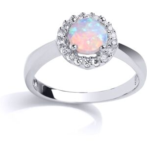 (N) Jewelco London Ladies Rhodium Plated Sterling Silver Opal Halo Cluster Solit (N) Jewelco London Ladies Rhodium Plated Sterling Silver Opal Halo Cluster Solit