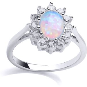 (Q) Jewelco London Ladies Rhodium Plated Sterling Silver oval opal Royal Cluster (Q) Jewelco London Ladies Rhodium Plated Sterling Silver oval opal Royal Cluster