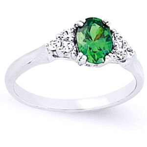(R) Jewelco London Ladies Rhodium Plated Sterling Silver Green Oval Cubic Zircon (R) Jewelco London Ladies Rhodium Plated Sterling Silver Green Oval Cubic Zircon