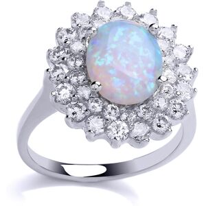 (O) Jewelco London Ladies Rhodium Plated Sterling Silver oval opal Royal Cluster (O) Jewelco London Ladies Rhodium Plated Sterling Silver oval opal Royal Cluster