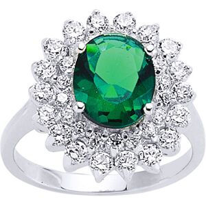 (P) Jewelco London Ladies Rhodium Plated Sterling Silver Green Oval Cubic Zircon (P) Jewelco London Ladies Rhodium Plated Sterling Silver Green Oval Cubic Zircon