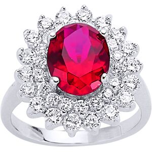 (Q) Jewelco London Ladies Rhodium Plated Sterling Silver Red Oval Cubic Zirconia (Q) Jewelco London Ladies Rhodium Plated Sterling Silver Red Oval Cubic Zirconia